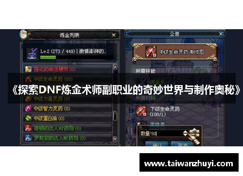 《探索DNF炼金术师副职业的奇妙世界与制作奥秘》